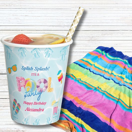 スプラッシュカラフルスプラッシュガール誕生日プールパーティー 紙コップ