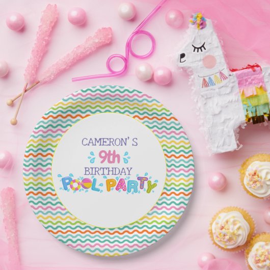 スプラッシュカラフルプールパーティービーチ誕生日 ペーパープレート (パーティー)