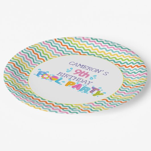 スプラッシュカラフルプールパーティービーチ誕生日 ペーパープレート (アングル)