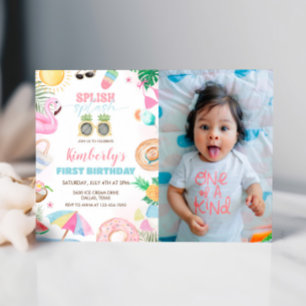 スプラッシュガールプールパーティーピンク写真 招待状