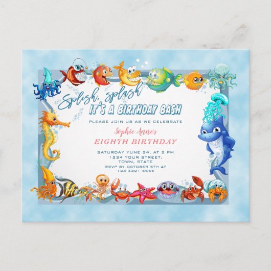 スプラッシュガールユニーク第八プール誕生日 ポストカード (正面)