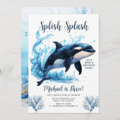 スプラッシュシャンプキラーホエールボーイ海シー誕生日 招待状 (正面/裏面)