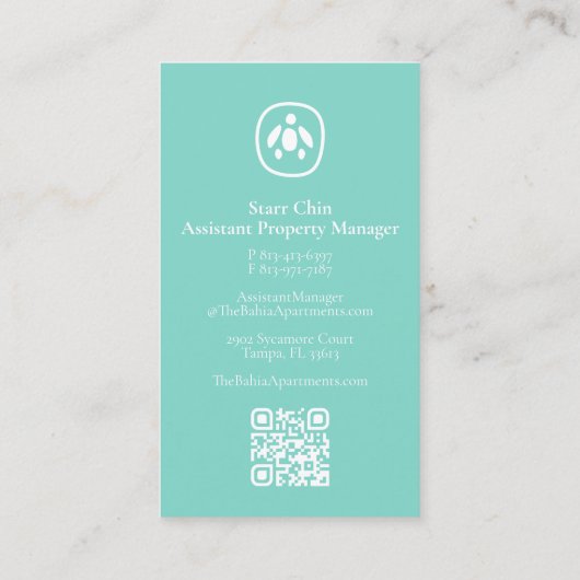 スプラッシュシータートルのロゴとティール(緑がかった色)名刺 名刺 (裏面)