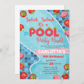 スプラッシュストロベリーのプールパーティの招待状。 招待状 (正面/裏面)