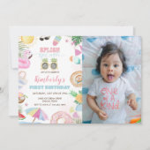 スプラッシュスプラッシュガールプールパーティーピンクフォト 招待状 (正面)