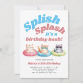 スプラッシュスプラッシュプールパーティーガール誕生日 招待状 (正面)