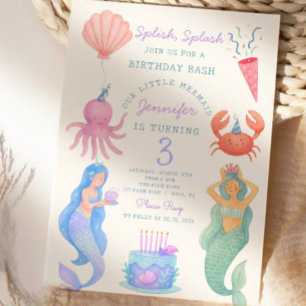 スプラッシュスプラッシュ人魚の誕生日パーティー招待状 招待状