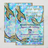 スプラッシュスプラッシュ人魚バッシュプールパーティー誕生日 招待状 (正面/裏面)