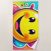 スプラッシュハッピーエモジおもしろい ビーチタオル (正面)