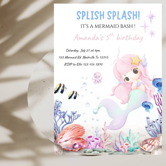スプラッシュバッシュ メルメイドパーティー 誕生日会 招待状