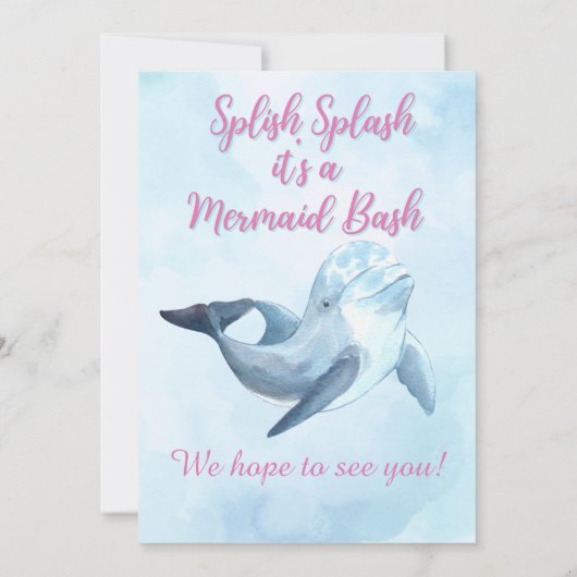 スプラッシュバッシュMermaid任意の年齢誕生日 招待状 (裏面)