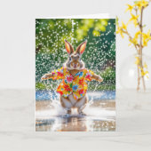 スプラッシュパッドに誕生日うさぎ カード (黄色い花)