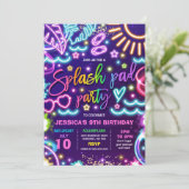 スプラッシュパッドウォーターパークバースデーパーティー絞り染めグロー 招待状 (スタンド正面)