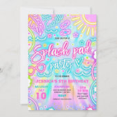 スプラッシュパッドウォーターパークバースデーパーティー絞り染めグロー 招待状 (正面)