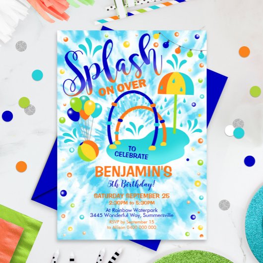 スプラッシュパッドパーティの招待状ウォーターパークブルー 招待状
