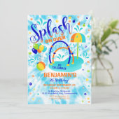 スプラッシュパッドパーティの招待状ウォーターパークブルー 招待状 (スタンド正面)