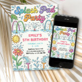 スプラッシュパッドパーティー カラフルな夏の子供の誕生日 招待状
