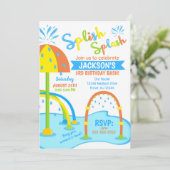 スプラッシュパッド誕生日招待状/ウォーターパーク/ボーイ 招待状 (スタンド正面)