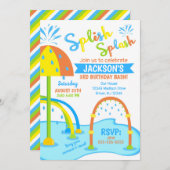 スプラッシュパッド誕生日招待状/ウォーターパーク/ボーイ 招待状 (正面/裏面)