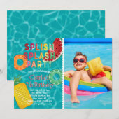スプラッシュパーティー プール誕生日 夏のフルーツ 招待状 (正面/裏面)