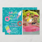 スプラッシュパーティーlプール誕生日lデザート 招待状 (正面/裏面)