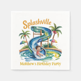 スプラッシュビルウォータースライドボーイバースデーパーティー スタンダードカクテルナプキン
