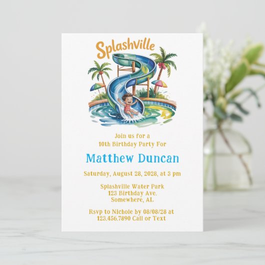 スプラッシュビルウォータースライドボーイバースデーパーティー 招待状 (スタンド正面)