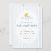スプラッシュブルーのラバーダックの1歳の誕生日 招待状 (正面)