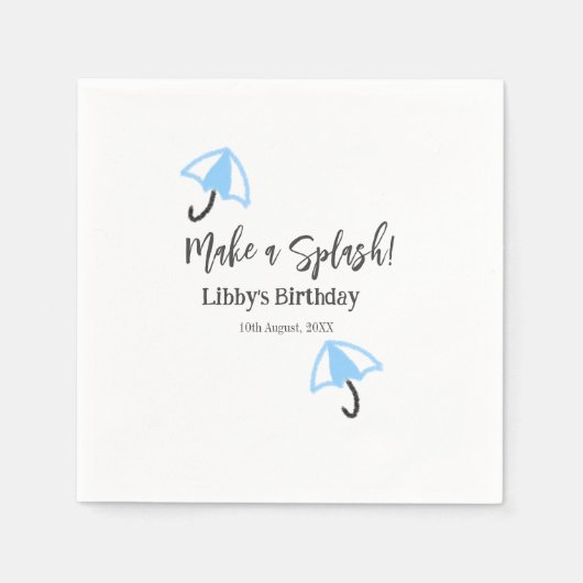 スプラッシュブルーの傘の夏のプールの誕生日p スタンダードカクテルナプキン (正面)
