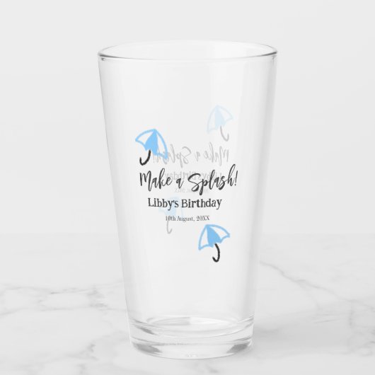 スプラッシュブルーの傘の夏のプールの誕生日p タンブラーグラス (正面)