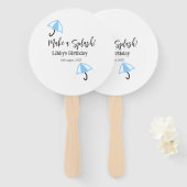 スプラッシュブルーの傘の夏のプールの誕生日p ハンドファン (正面&裏面)