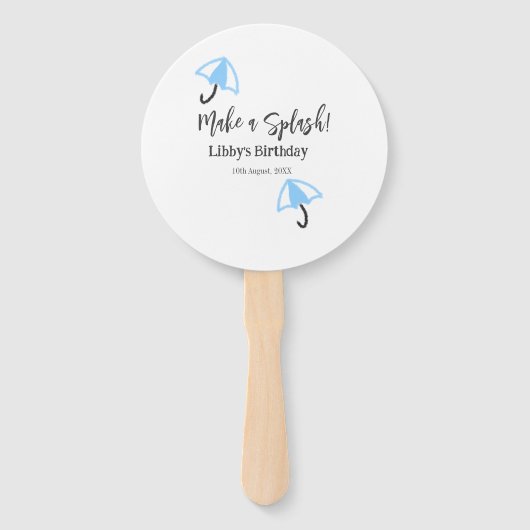 スプラッシュブルーの傘の夏のプールの誕生日p ハンドファン (正面)