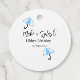 スプラッシュブルーの傘の夏のプールの誕生日p フェイバータグ