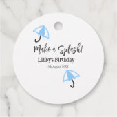 スプラッシュブルーの傘の夏のプールの誕生日p フェイバータグ (裏面)