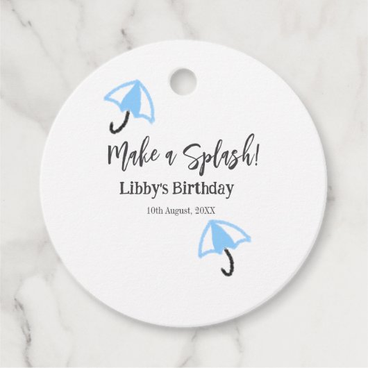 スプラッシュブルーの傘の夏のプールの誕生日p フェイバータグ (正面)