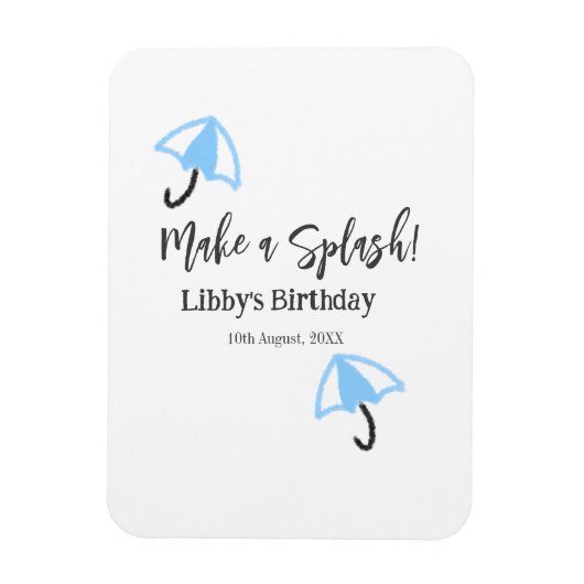 スプラッシュブルーの傘の夏のプールの誕生日p マグネット (縦)