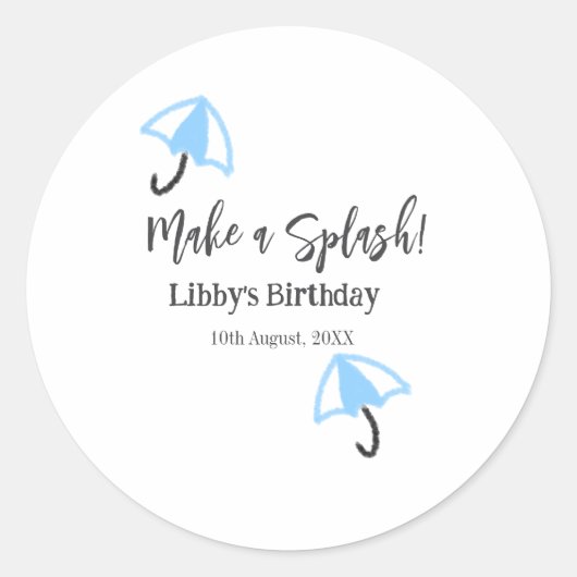 スプラッシュブルーの傘の夏のプールの誕生日p ラウンドシール (正面)