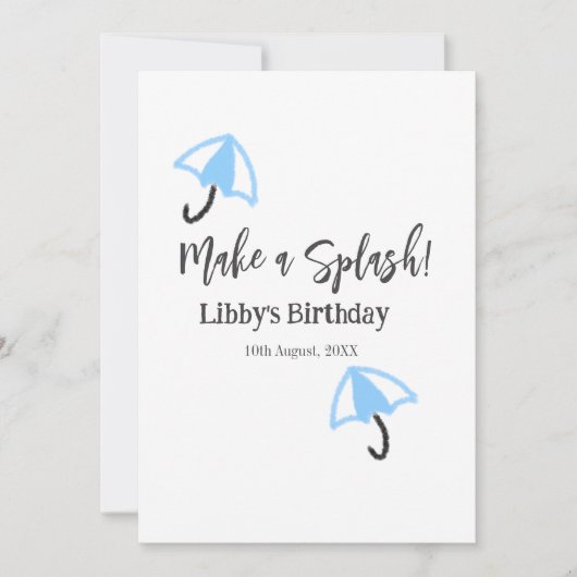 スプラッシュブルーの傘の夏のプールの誕生日p 招待状 (正面)