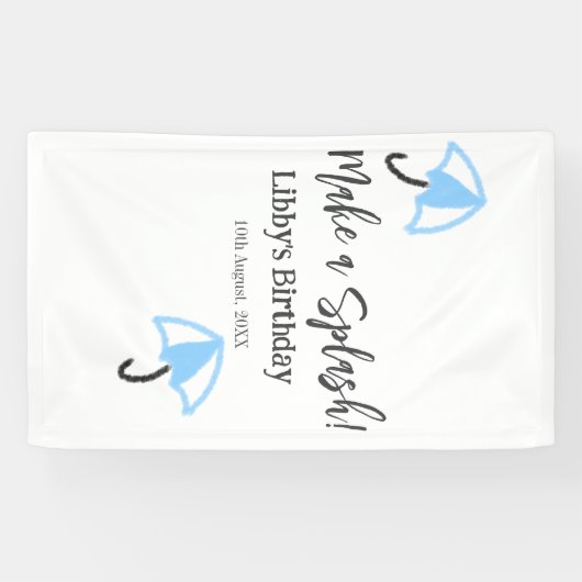 スプラッシュブルーの傘の夏のプールの誕生日p 横断幕 (横)