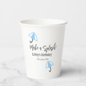 スプラッシュブルーの傘の夏のプールの誕生日p 紙コップ (裏面)