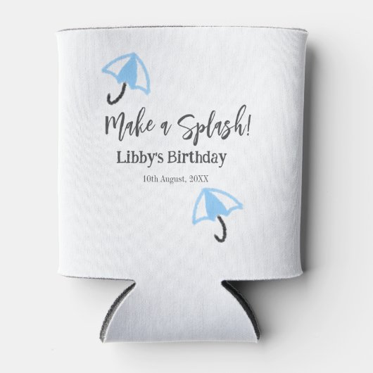 スプラッシュブルーの傘の夏のプールの誕生日p 缶クーラー (正面)
