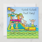 スプラッシュプールカスタムパーティー誕生日 招待状 (正面)