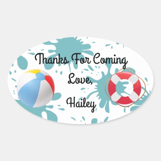 スプラッシュプールパーティーありがとうステッカー 楕円形シール (正面)