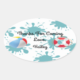 スプラッシュプールパーティーありがとうステッカー 楕円形シール