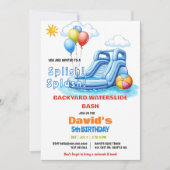 スプラッシュプールパーティーウォータースライド誕生日 招待状 (正面)
