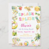 スプラッシュプールパーティーサマーウォーター誕生日 招待状 (正面)