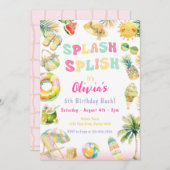 スプラッシュプールパーティーサマーウォーター誕生日 招待状 (正面/裏面)