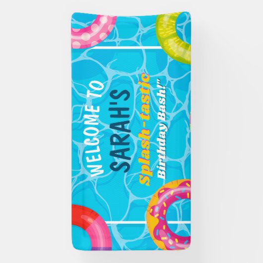 スプラッシュプールパーティーサマースイミングウォーター誕生日 横断幕 (縦)