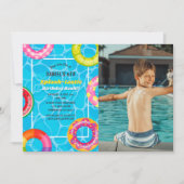 スプラッシュプールパーティーサマースイミング誕生日写真 招待状 (正面)