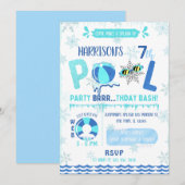 スプラッシュプールパーティーボーイ水泳誕生日 招待状 (正面/裏面)